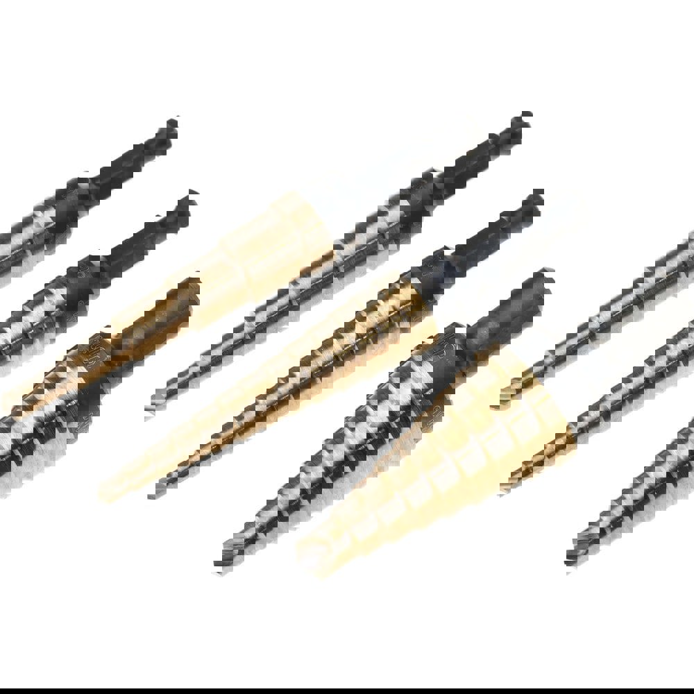 Drill Bit Set: Step Drill Bits, 3 Pc, 0.125